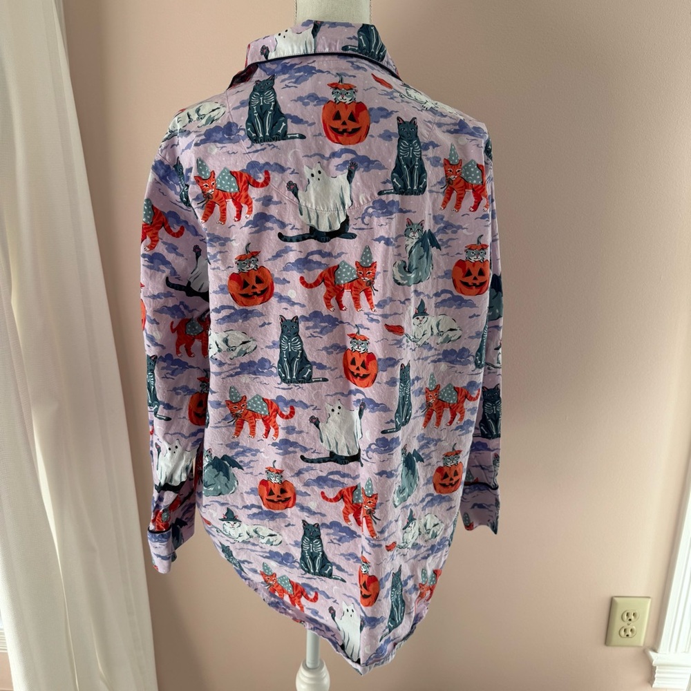 Printfresh Halloween House Cats Purple Pajama Top Size 1X - Picture 6 of 6
